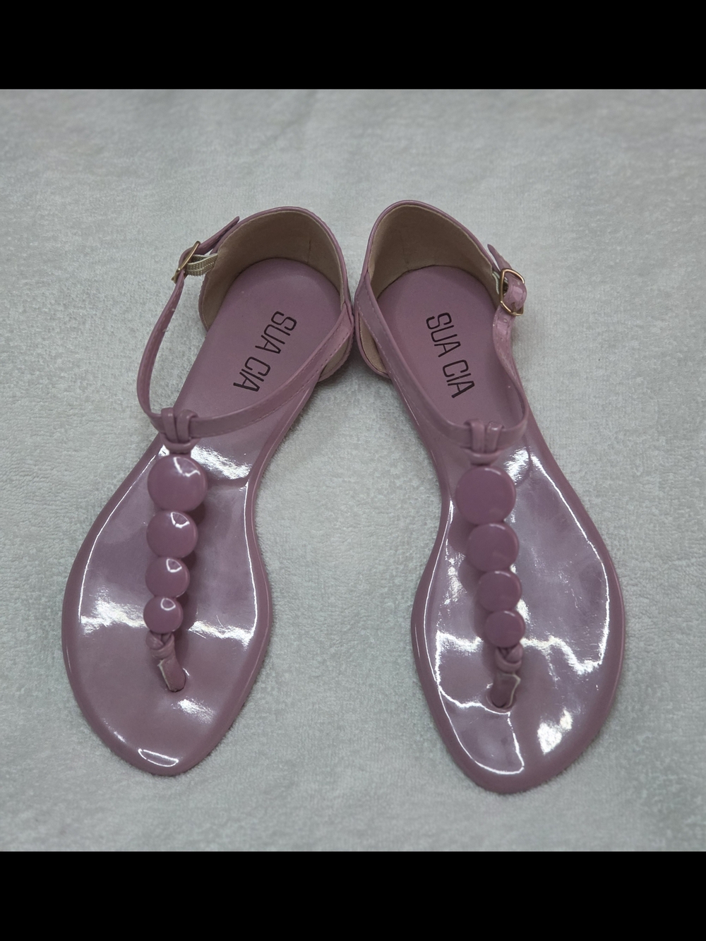 Pink Patent T-Strap Beaded Sandals